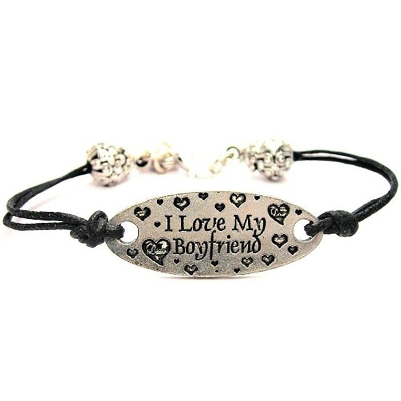 I Love My Boyfriend Black Cord Connector Bracelet