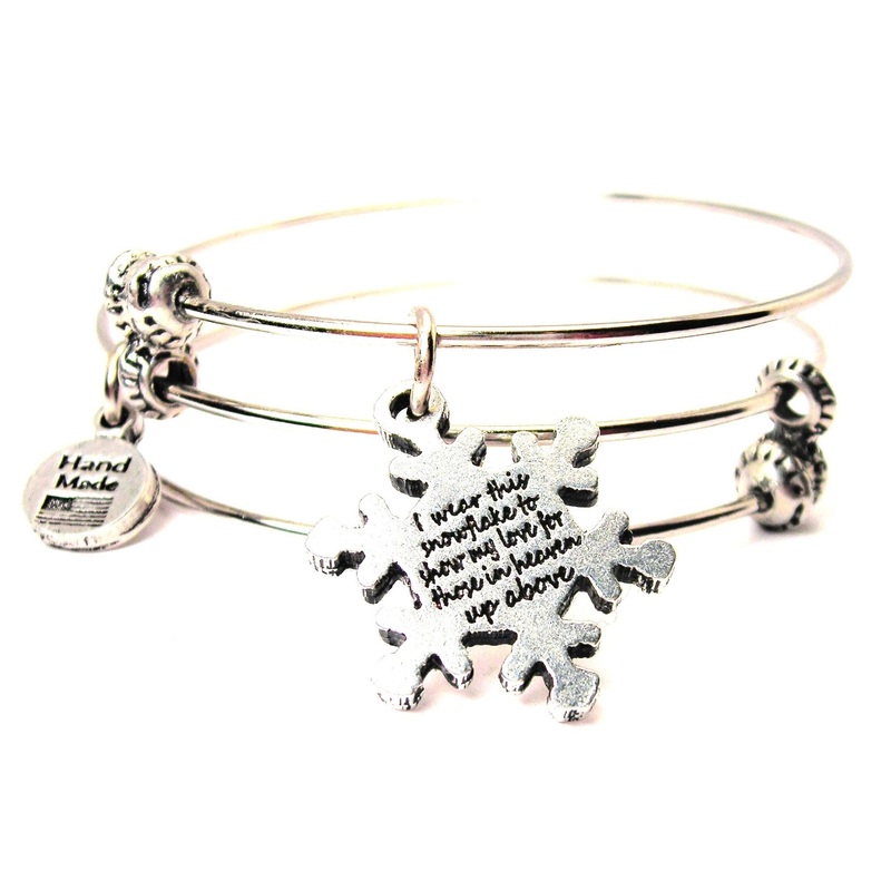 I Wear This Snowflake To Show My Love For Those In Heaven Above Triple Style Expandable Bangle Bracelet As shown