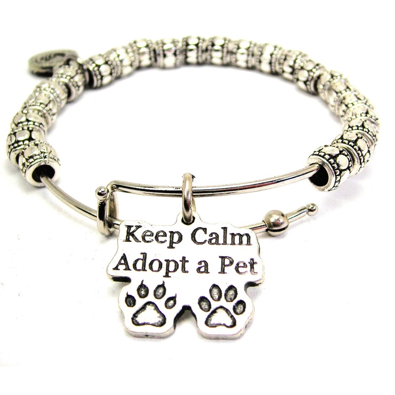 Keep Calm Adopt A Pet Metal Beaded Bracelet