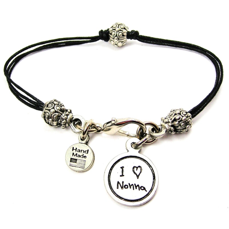 I Love Nonna Child Handwriting Beaded Black Cord Bracelet