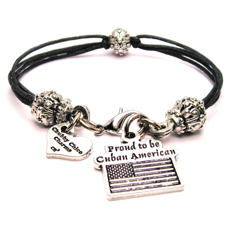 Proud To Be Cuban American Beaded Black Cord Bracelet