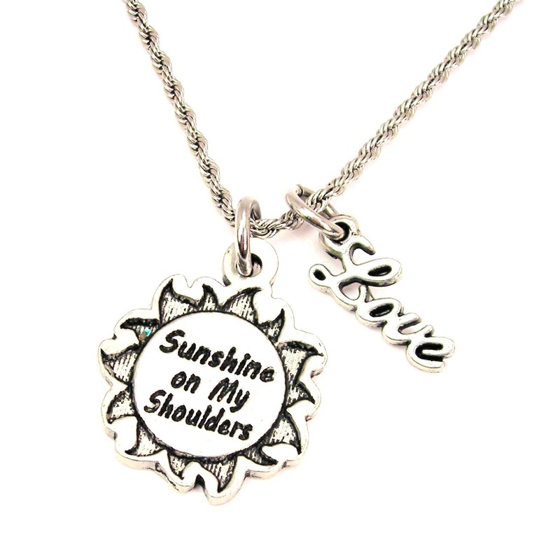 Sunshine On My Shoulders In Sun 20″ Chain Necklace With Cursive Love Accent