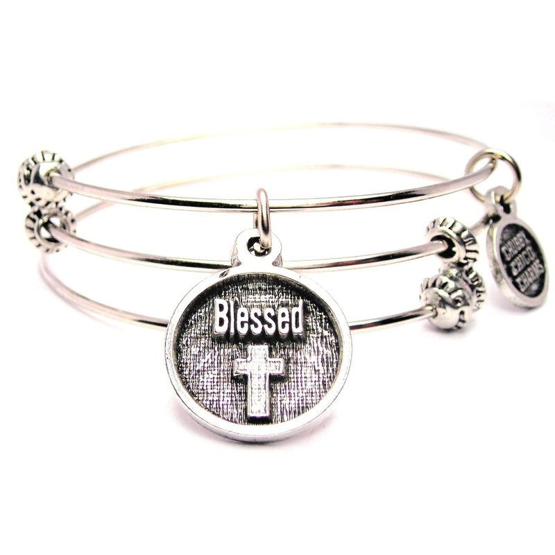 Blessed With Cross Triple Style Expandable Bangle Bracelet As shown