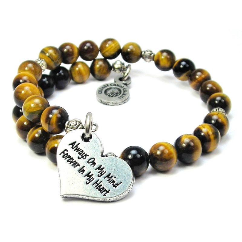 Always On My Ming Forever In My Heart Tiger’s Eye Glass Beaded Wrap Bracelet