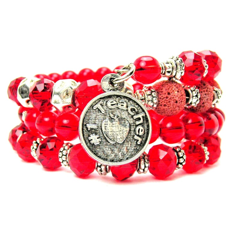 #1 Teacher Circle Multi Wrap Bracelet Aqua Blue