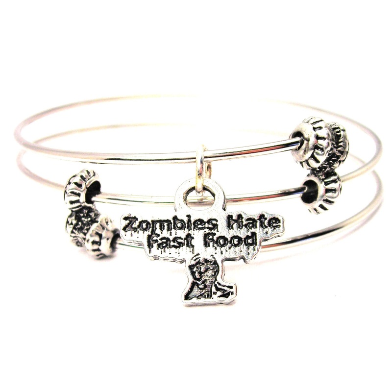 Zombies Hate Fast Food Triple Style Expandable Bangle Bracelet As shown