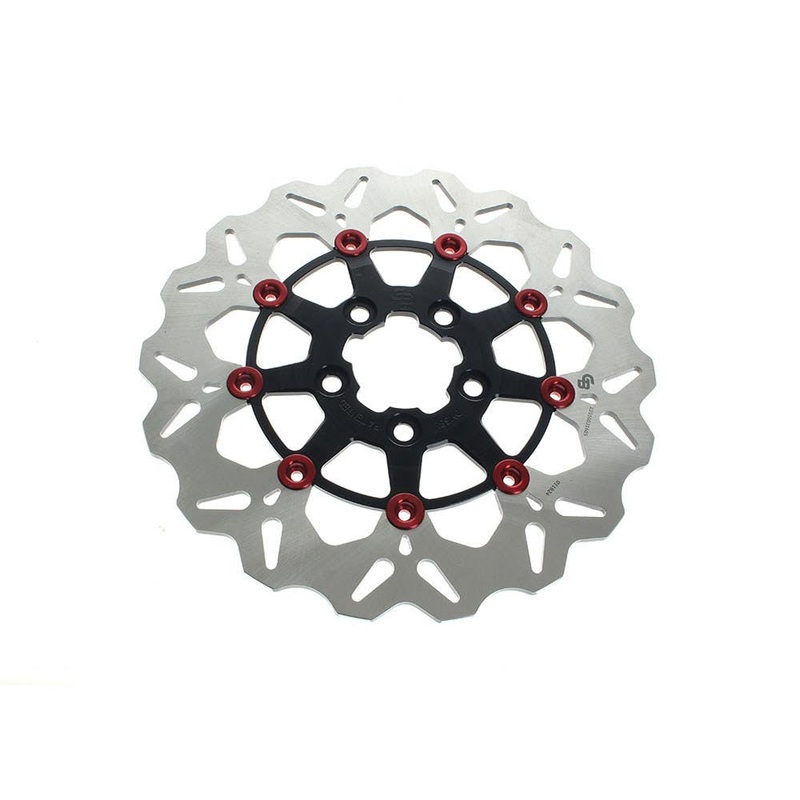 11.5in. Rear Floating Wave Disc Rotor – Black with Red Buttons. Fits Big Twin 2000up & Sportster 2000-2010.