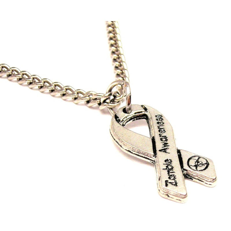 Zombie Awareness Ribbon Single Charm Necklace