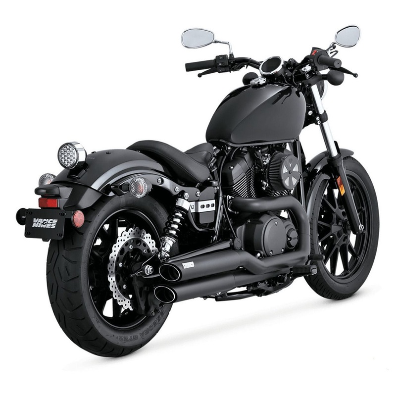 V48531 BLACK STAGGERED TWIN SLASH EXHAUST FOR YAMAHA BOLT 14-16