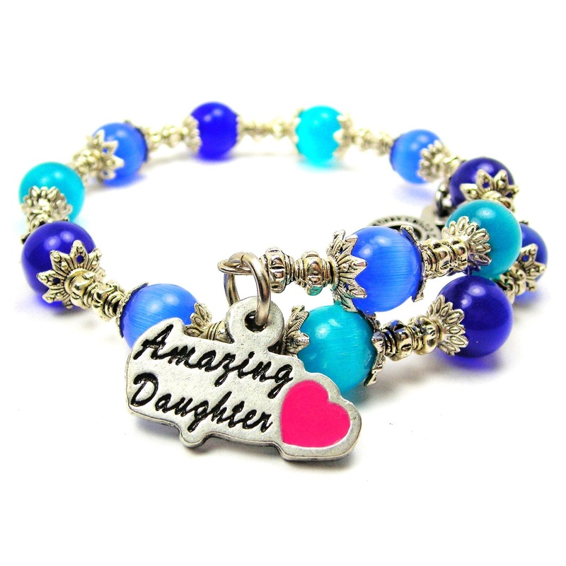 Amazing Daughter Hand Painted Pink Cat’s Eye Beaded Wrap Bracelet