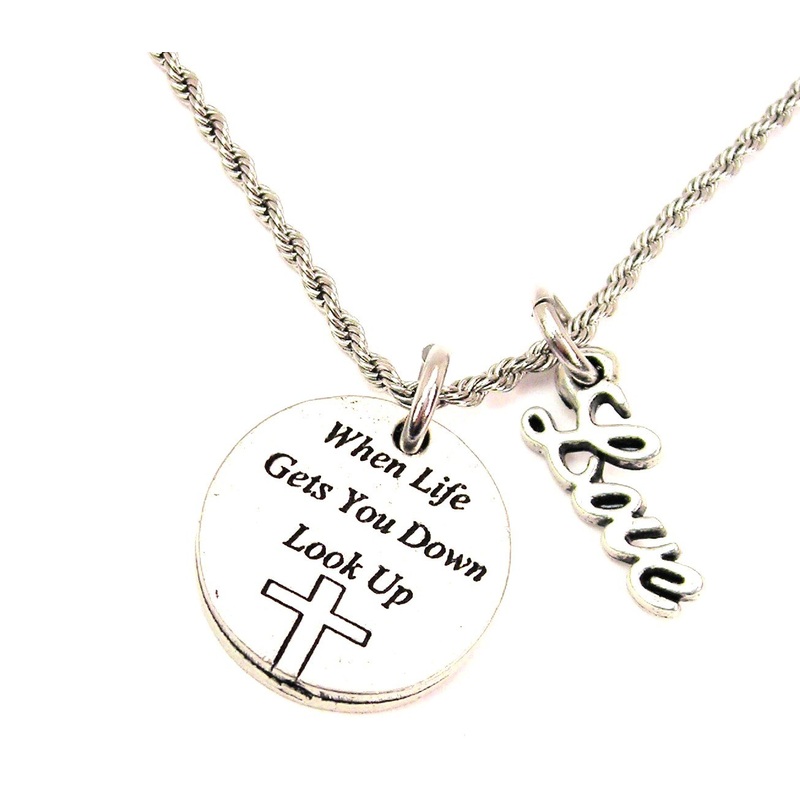 When Life Gets You Down Look Up 20″ Chain Necklace With Cursive Love Accent